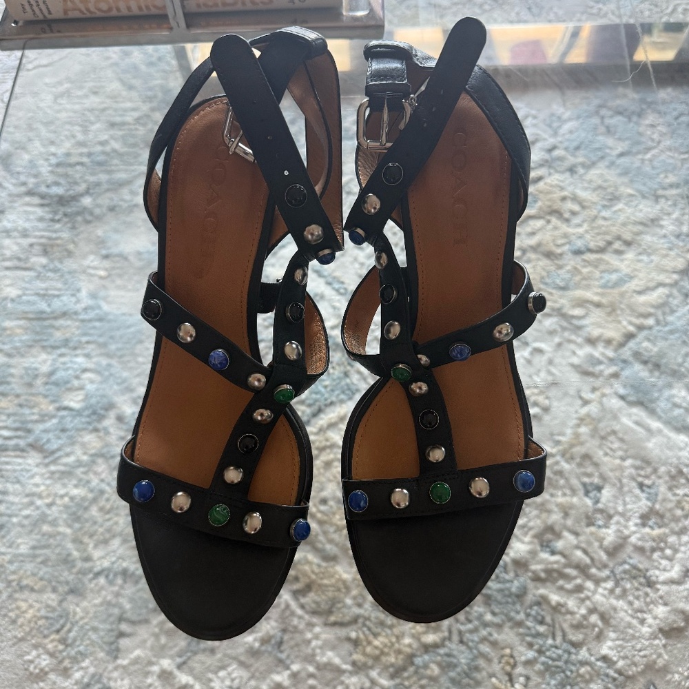 Black Coach Women Leather Heels Size 9